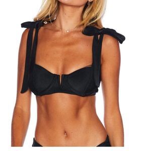 Beach Riot Black Tie-Shoulder Ribbed Bikini Top